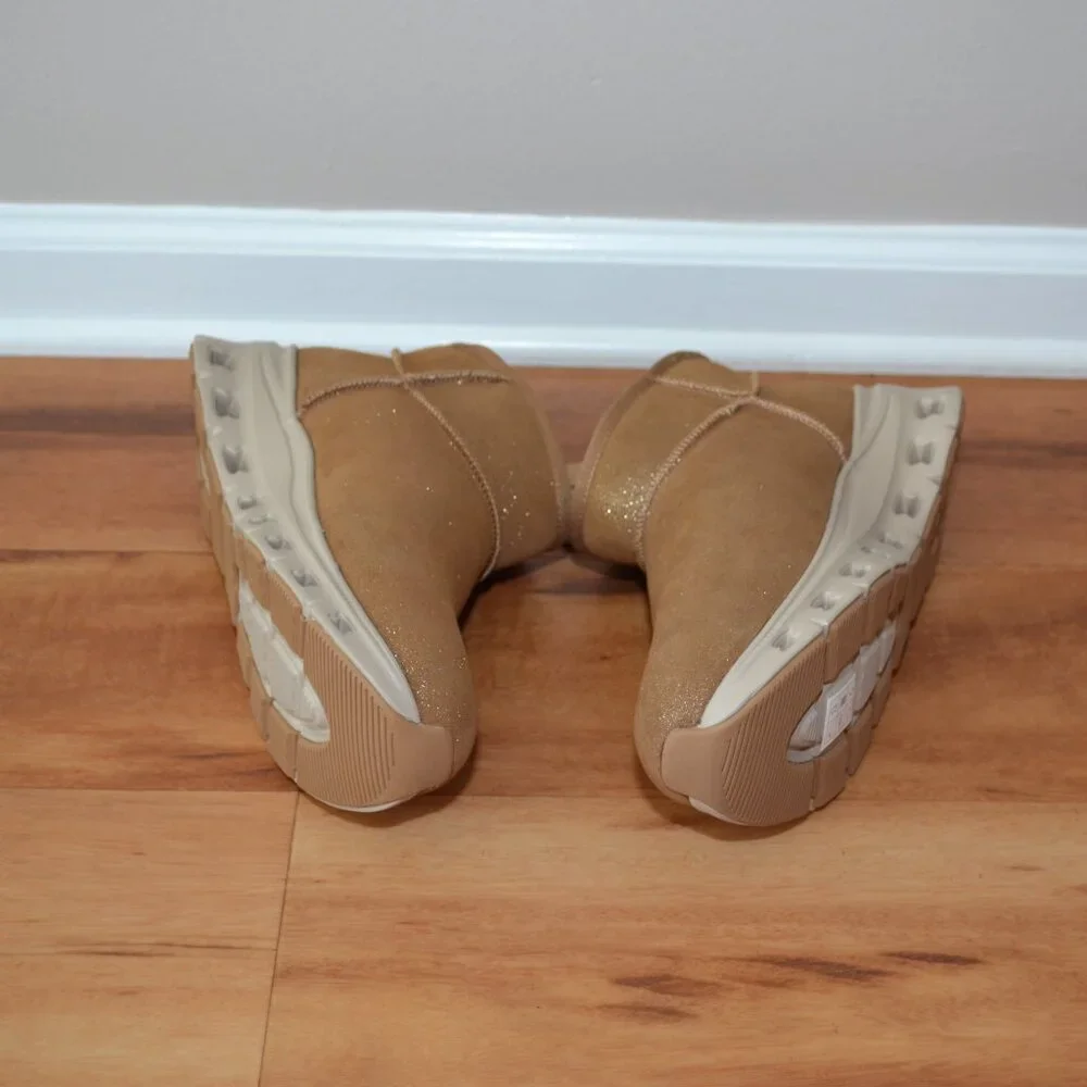 Skechers NEW Slip in Glide Step Pro Cozy Faux fur lined Mini leather Boots 8